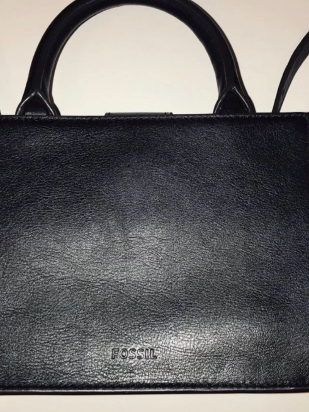 Fossil blackLeather Top-Handle Bag with Gold Buckle